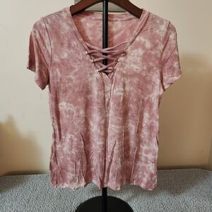 Pink Tie-Dye Lace-Up Women's Top